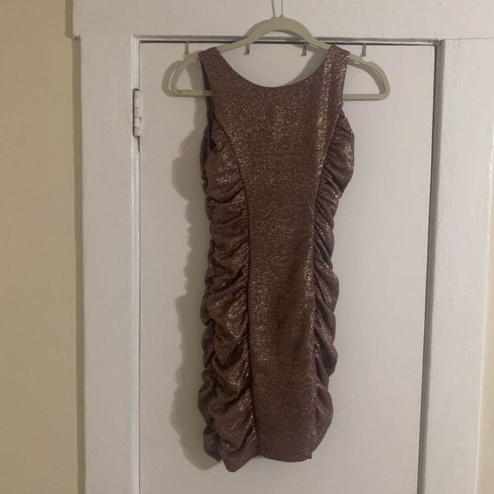 Hailey Logan Rose Gold Mini Scrunched Dress Sz XS